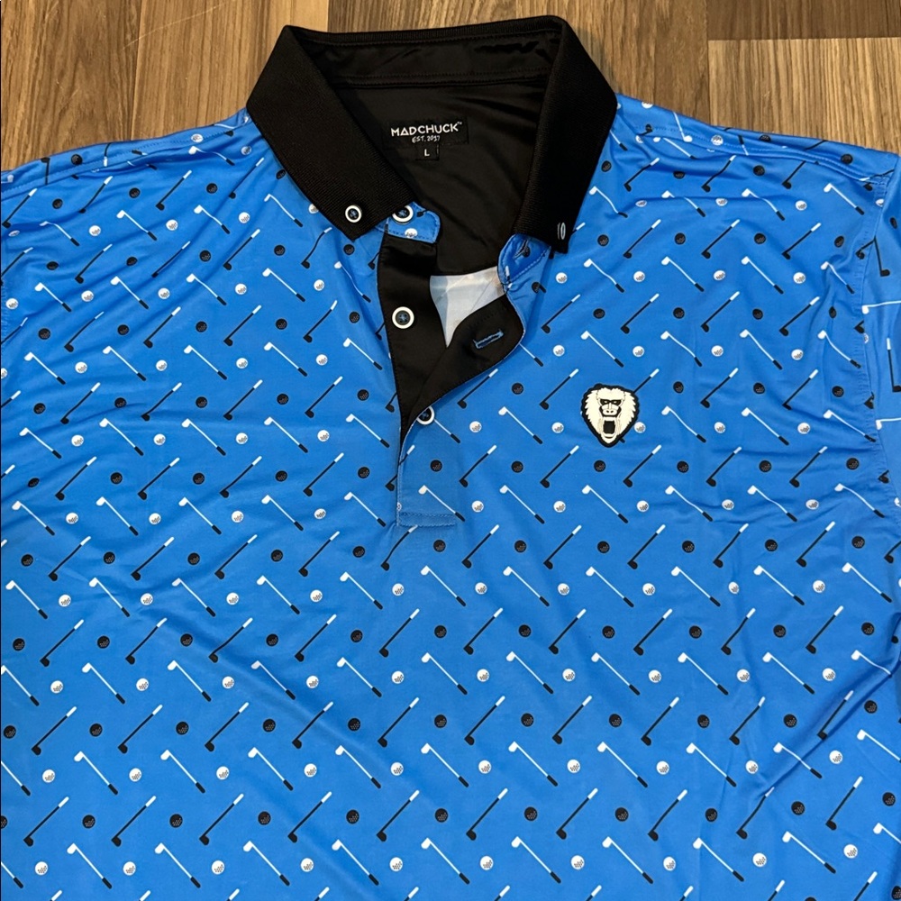 Madchuck Clubs Bright Blue Soft Stretch 3 Button Golf Polo L